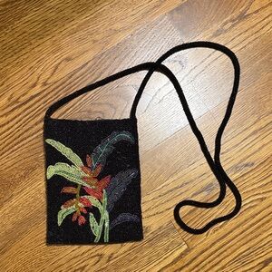 Embroidered Black Beaded Crossbody Bag